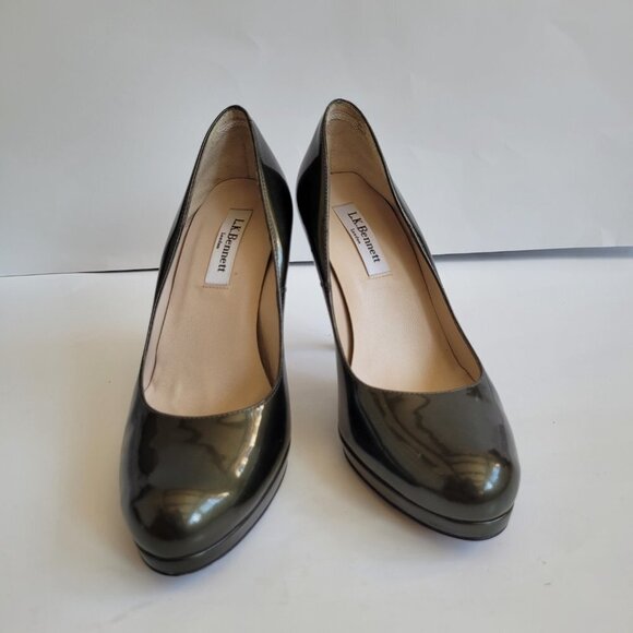 EUC L.K. Bennet Sledge Platform Heels Glossy Green Patent Leather sz 38 6US. - Picture 3 of 9